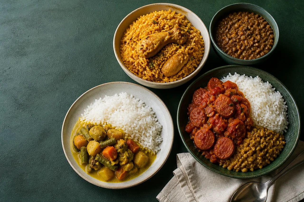 Assortiment de plats mauriciens préparés par Tamam